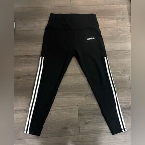 Adidas Woman Capri Black Leggings with White Stripes